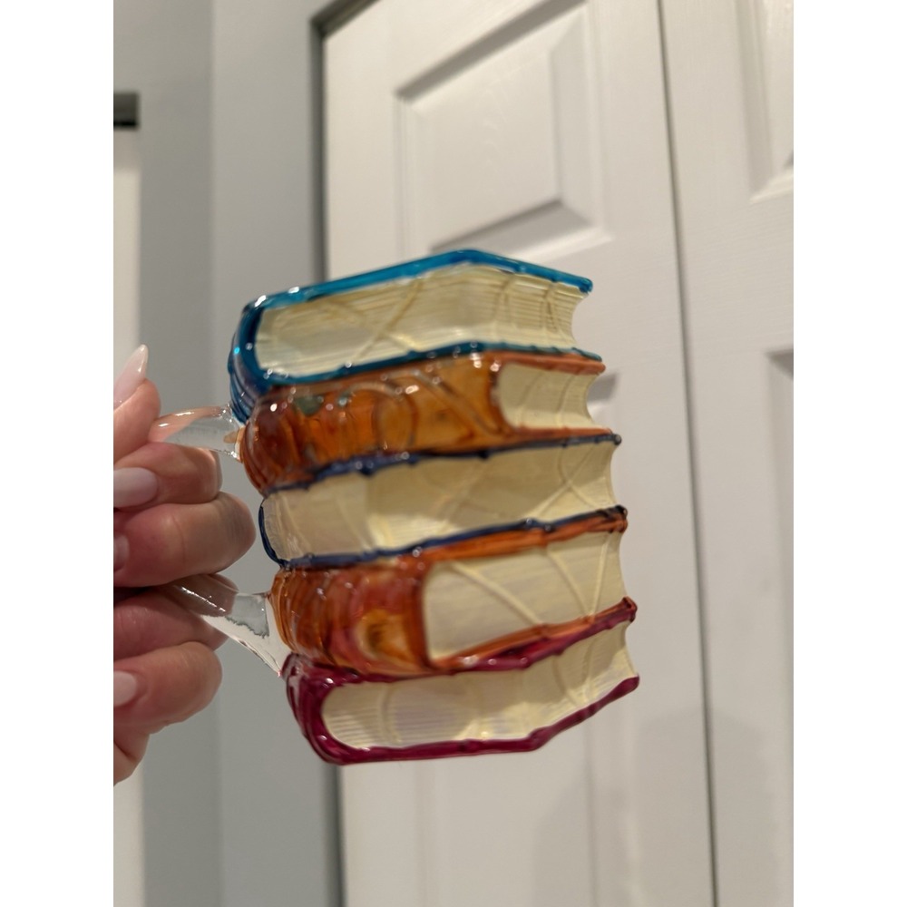 3D Painted Book Stack Whimsical Coffee Cup Tea Mug Drinkware Gift Reader Teacher